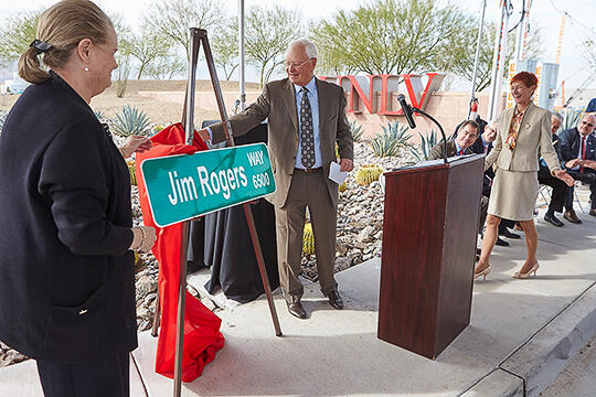 sign unveiled for Jim Rogers Way