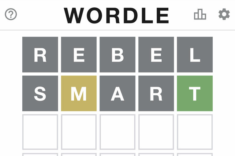 wordle game board with words &quot;REBEL&quot; and &quot;SMART&quot;